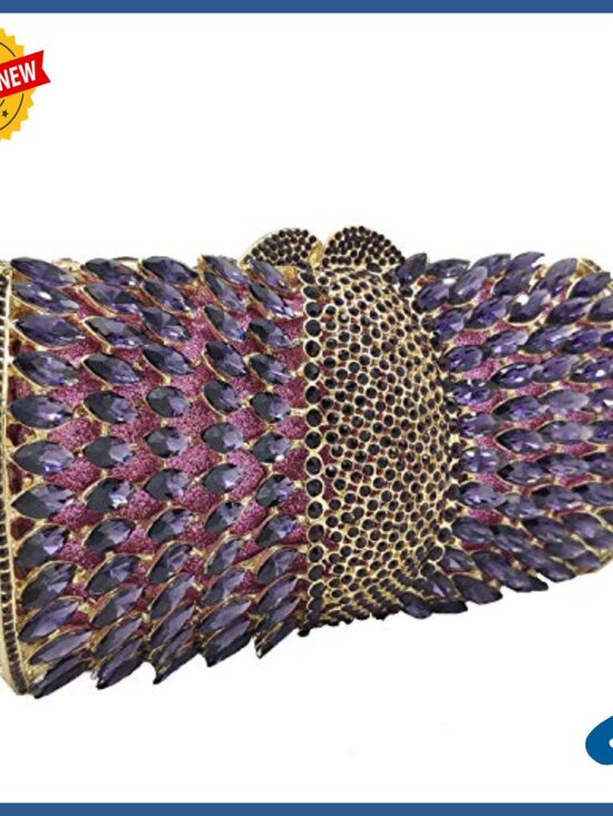Crystal Clutch Bag - Prom-Avenue Sparkly Crystal Clutch with Spikes, Detachable Straps, Evening Bag